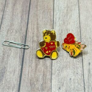 SWIB Taiwan Vintage I Love You Bear Lion Straight Back Pins Set Of 2 B6‎